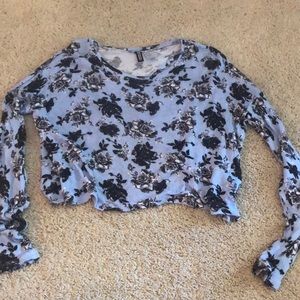 Light Blue Floral Crop Top. Open Back